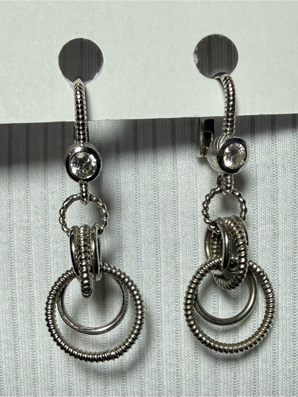 Judith Ripka Sterling Silver Multi-Ring Drop Earrings with CZ